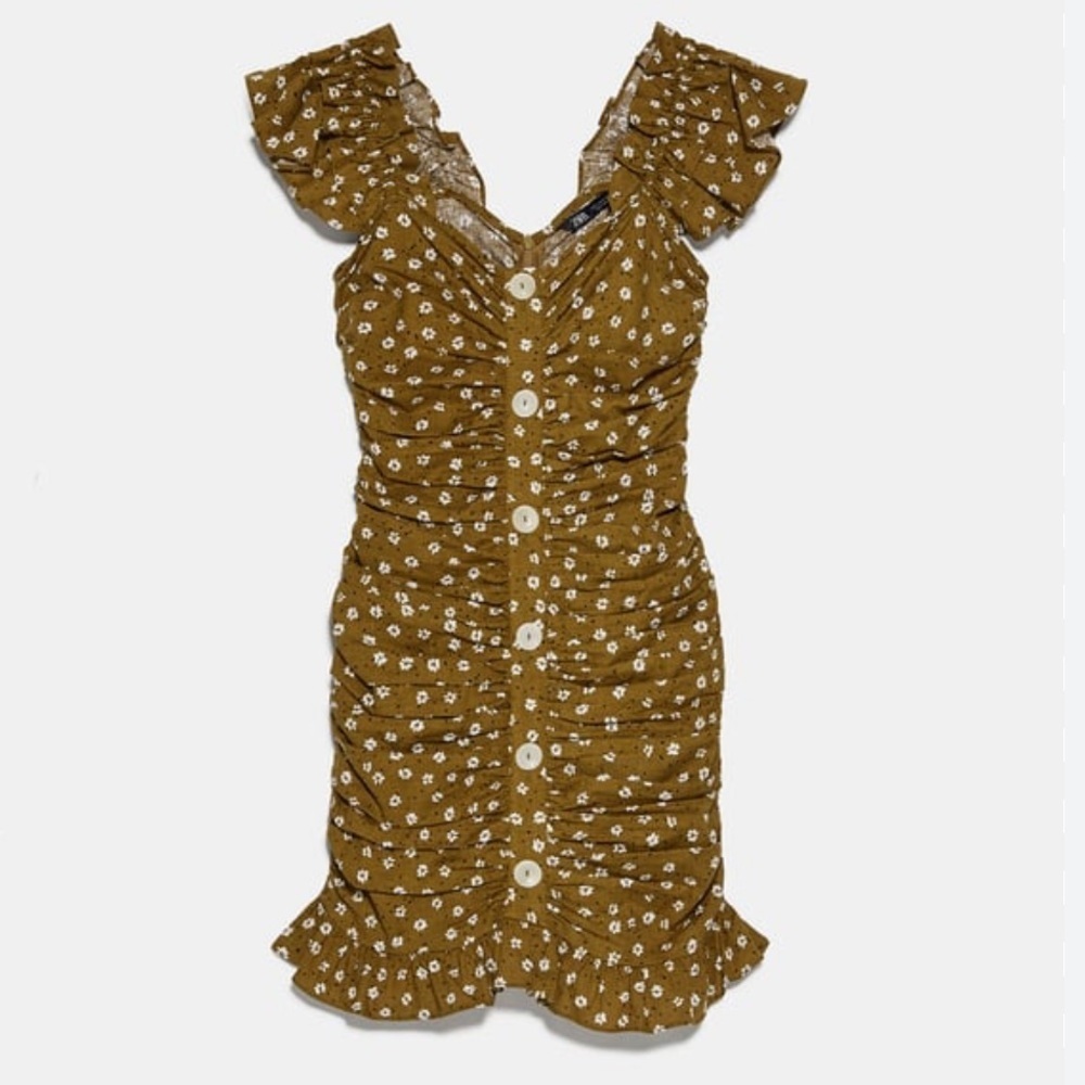 NWOT‎ Zara Printed Dress With Draping Size S